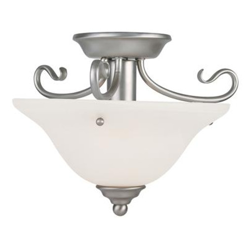 Providence 1 Light Brushed Nickel Incandescent Semi Flush Mount with White Alabaster Glass