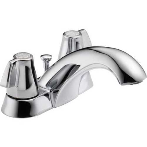 Classic 4 Inch 2-Handle Mid-Arc Bathroom Faucet in Chrome with Metal Pop-up Assembly