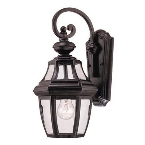 Satin 1 Light Black Incandescent Outdoor Wall Mount With Clear Glass