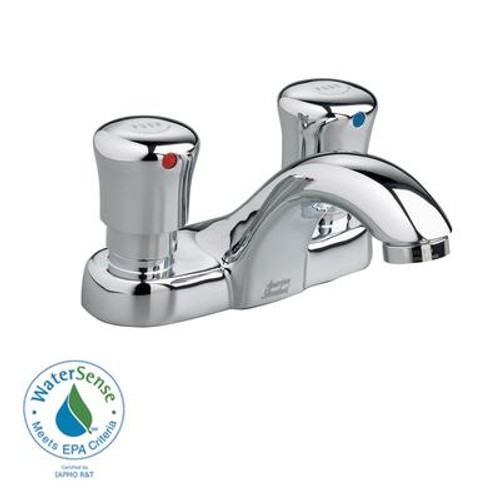 Metering Single Hole 2-Handle Low-Arc Bathroom Faucet in Polished Chrome