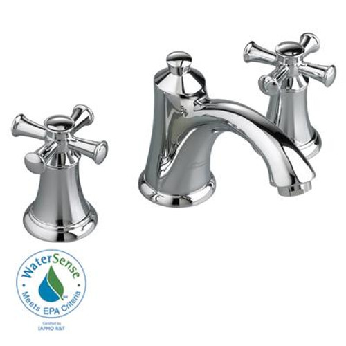 Portsmouth 8 Inch 2-Handle Mid-Arc Bathroom Faucet in Polished Chrome with Speed Connect Drain and Cross Handles