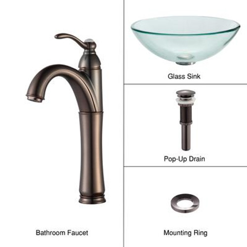 Clear Glass Vessel Sink and Riviera Faucet Oil Rubbed Bronze