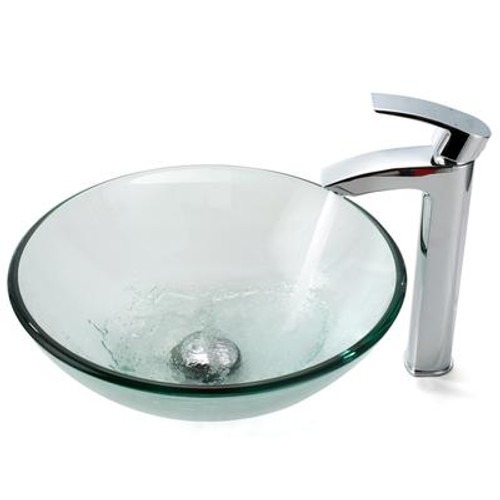 Clear Glass Vessel Sink and Visio Faucet Chrome