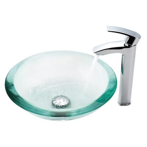 Clear 34mm edge Glass Vessel Sink and Visio Faucet Chrome