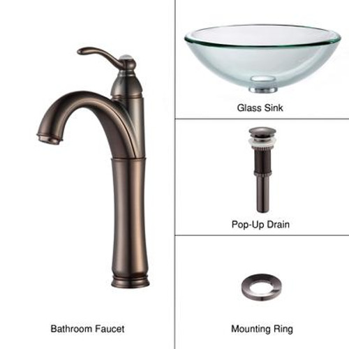 Clear 19mm thick Glass Vessel Sink and Riviera Faucet Oil Rubbed Bronze