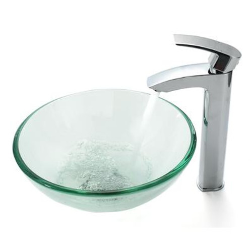 Clear 14 inch Glass Vessel Sink and Visio Faucet Chrome