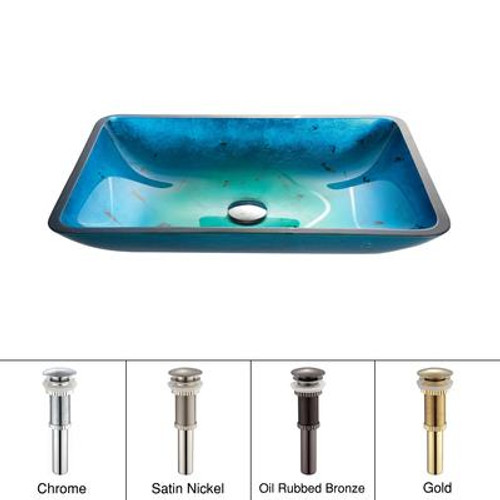 Irruption Blue Rectangular Glass Vessel Sink with PU Satin Nickel