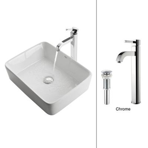 White Rectangular Ceramic Sink and Ramus Faucet Chrome