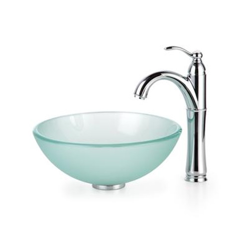 Frosted 14 inch Glass Vessel Sink and Riviera Faucet Chrome