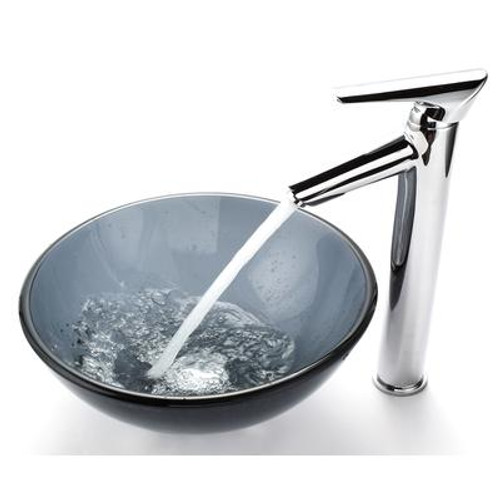 Clear Black 14 inch Glass Vessel Sink and Decus Faucet Chrome