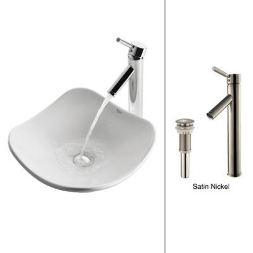 White Tulip Ceramic Sink and Sheven Faucet Satin Nickel