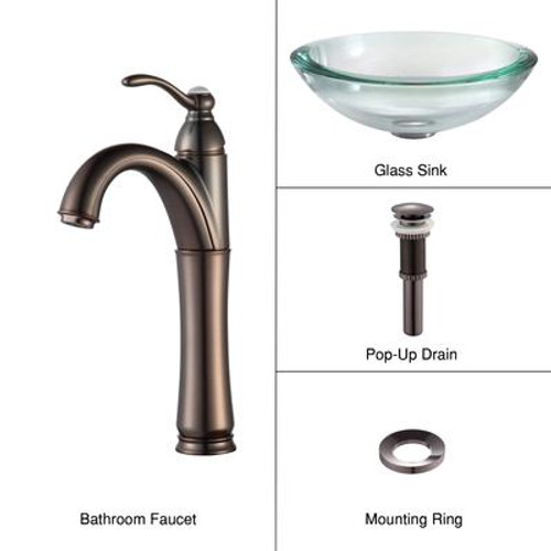 Clear 34mm edge Glass Vessel Sink and Riviera Faucet Oil Rubbed Bronze