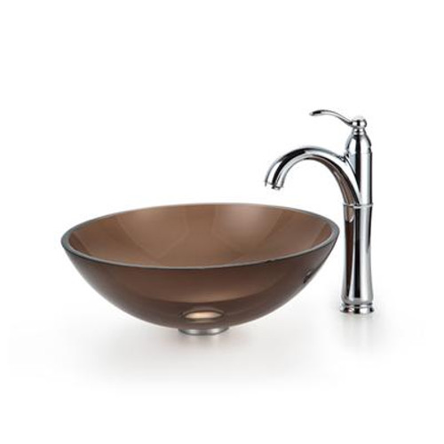 Clear Brown Glass Vessel Sink and Riviera Faucet Chrome