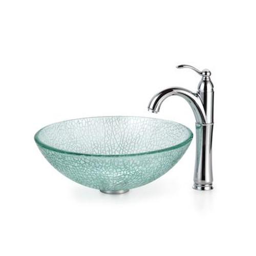 Mosaic Glass Vessel Sink and Riviera Faucet Chrome