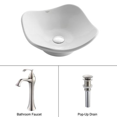 White Tulip Ceramic Sink and Ventus Faucet Brushed Nickel