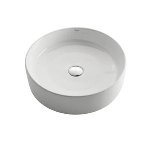 White Round Ceramic Sink with Pop Up Drain Satin Nickel