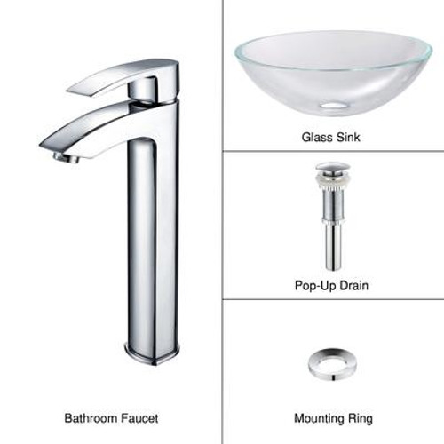 Crystal Clear Glass Vessel Sink and Visio Faucet Chrome