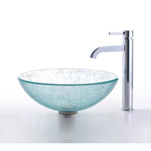 Mosaic Glass Vessel Sink and Ramus Faucet Chrome