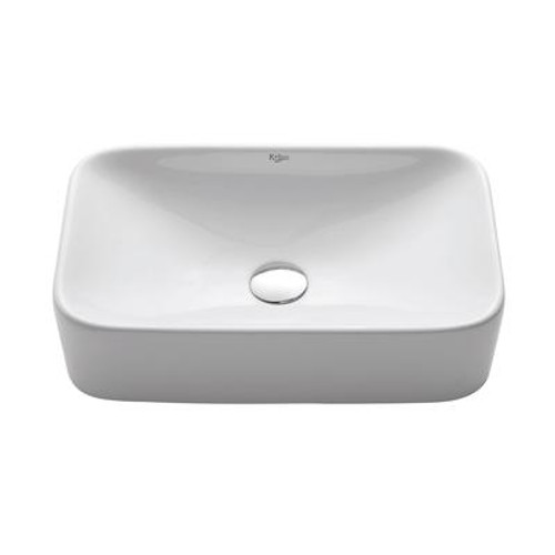 White Rectangular Ceramic Sink with Pop Up Drain Satin Nickel