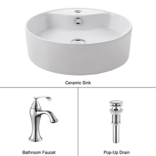 White Round Ceramic Sink and Ventus Basin Faucet Chrome