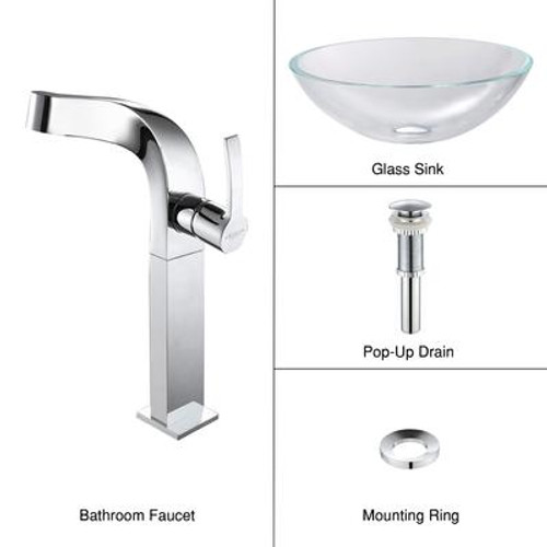 Crystal Clear Glass Vessel Sink and Typhon Faucet Chrome