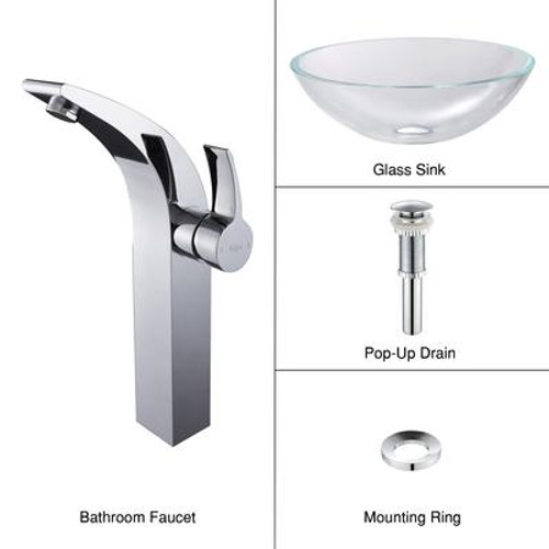 Crystal Clear Glass Vessel Sink and Illusio Faucet Chrome