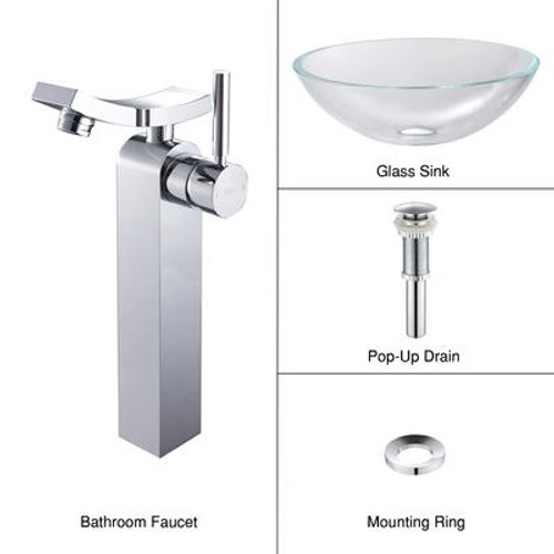 Crystal Clear Glass Vessel Sink and Unicus Faucet Chrome