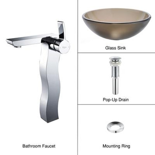 Frosted Brown Glass Vessel Sink and Sonus Faucet Chrome