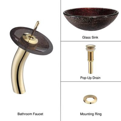 Callisto Glass Vessel Sink and Waterfall Faucet Gold