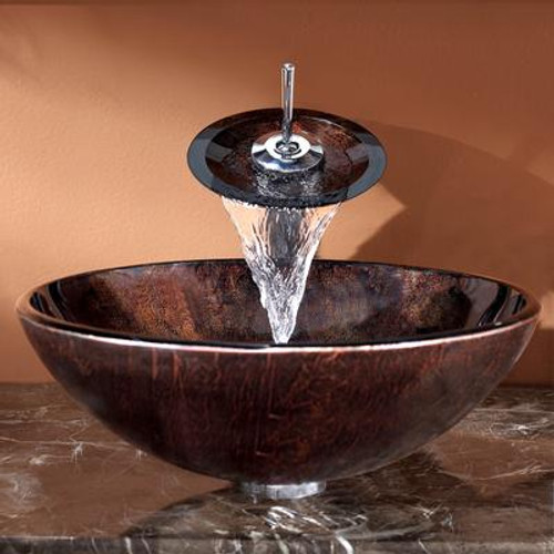 Pluto Glass Vessel Sink and Waterfall Faucet Chrome