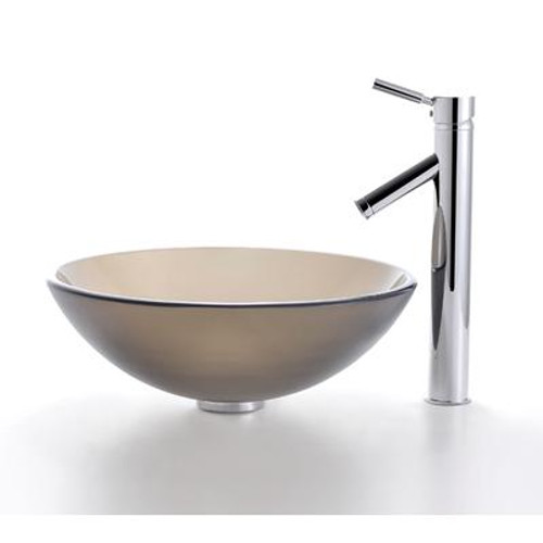 Frosted Brown Glass Vessel Sink and Sheven Faucet Chrome