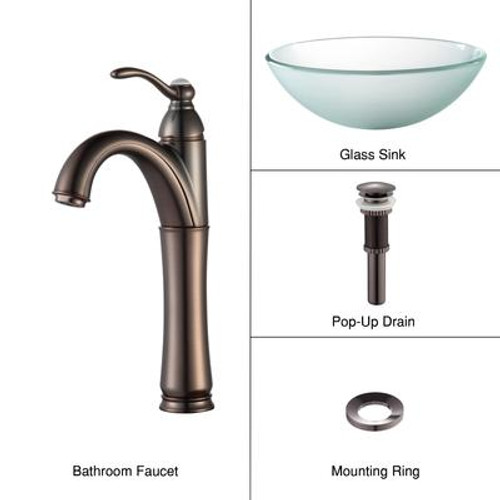 Frosted Glass Vessel Sink and Riviera Faucet Oil Rubbed Bronze