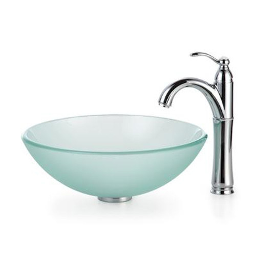 Frosted Glass Vessel Sink and Riviera Faucet Chrome
