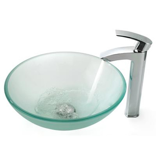 Frosted Glass Vessel Sink and Visio Faucet Chrome