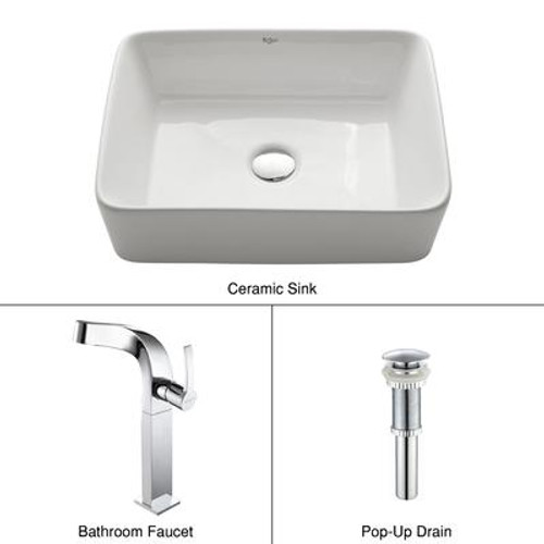 White Rectangular Ceramic Sink and Unicus Faucet Chrome