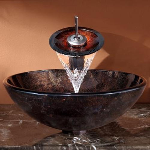 Jupiter Glass Vessel Sink and Waterfall Faucet Oil Rubbed Bronze