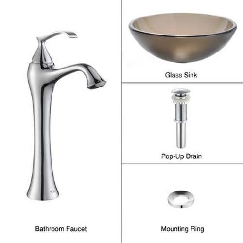 Frosted Brown Glass Vessel Sink and Ventus Faucet Chrome