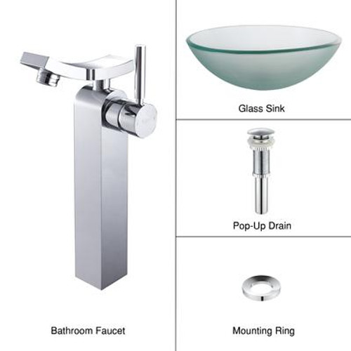 Frosted Glass Vessel Sink and Unicus Faucet Chrome