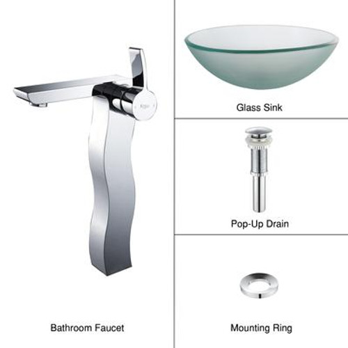 Frosted Glass Vessel Sink and Sonus Faucet Chrome