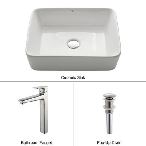 White Rectangular Ceramic Sink and Virtus Faucet Brushed Nickel