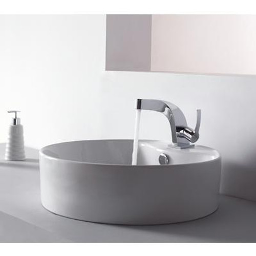 White Round Ceramic Sink and Typhon Basin Faucet Chrome