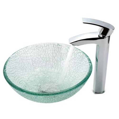 Mosaic Glass 14 Inch Vessel Sink and Visio Faucet Chrome