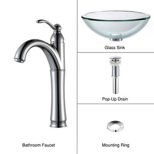 Clear 19mm thick Glass Vessel Sink and Riviera Faucet Chrome
