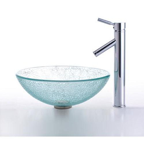 Mosaic Glass Vessel Sink and Sheven Faucet Chrome