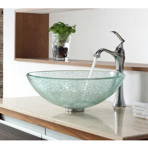 Mosaic Glass Vessel Sink and Ventus Faucet Chrome