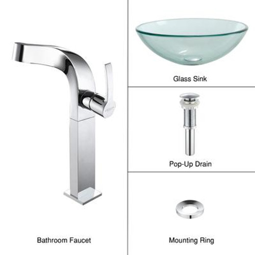 Clear Glass Vessel Sink and Typhon Faucet Chrome