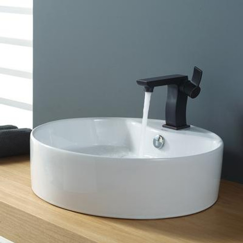 White Round Ceramic Sink and Sonus Basin Faucet Oil Rubbed Bronze