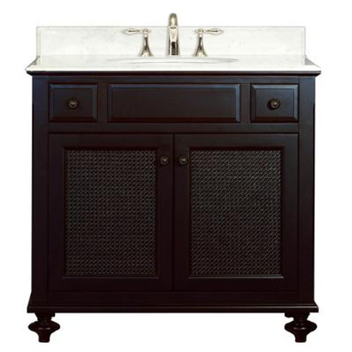 London 36 Inches Vanity in Dark Espresso with Marble Vanity Top in Carrara White (Faucet not included)