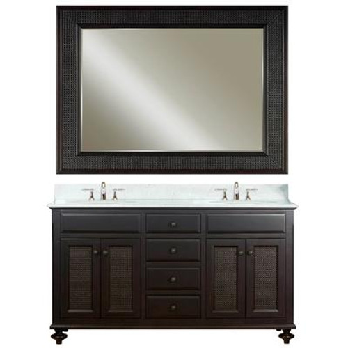 London 60 Inches Vanity in Dark Espresso with Marble Vanity Top in Carrara White and Matching Mirror (Faucet not included)