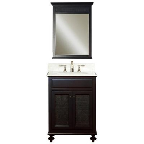 London 24 Inches Vanity in Dark Espresso with Marble Vanity Top in Carrara White and Matching Mirror (Faucet not included)